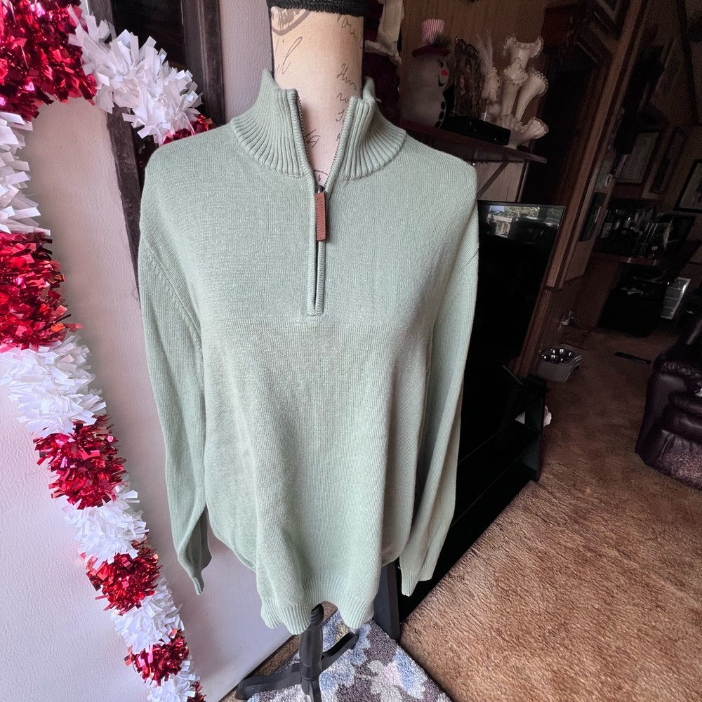 NWT Men’s DULUTH TRADING CO Strongarm Cotton 1/4 Zip Mock Sweater Large green.